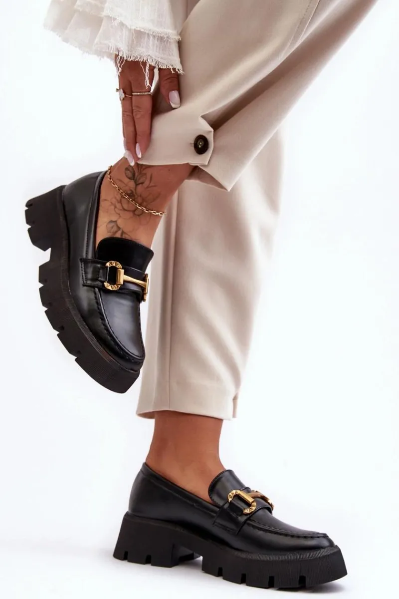 Hot Boto Damskie Półbuty Loafery Z Ozdobą Czarne Peuria