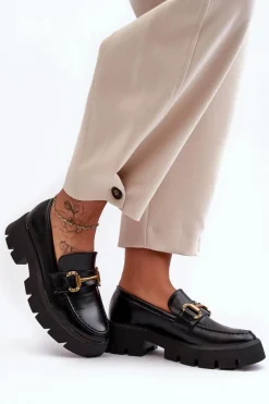 Hot Boto Damskie Półbuty Loafery Z Ozdobą Czarne Peuria