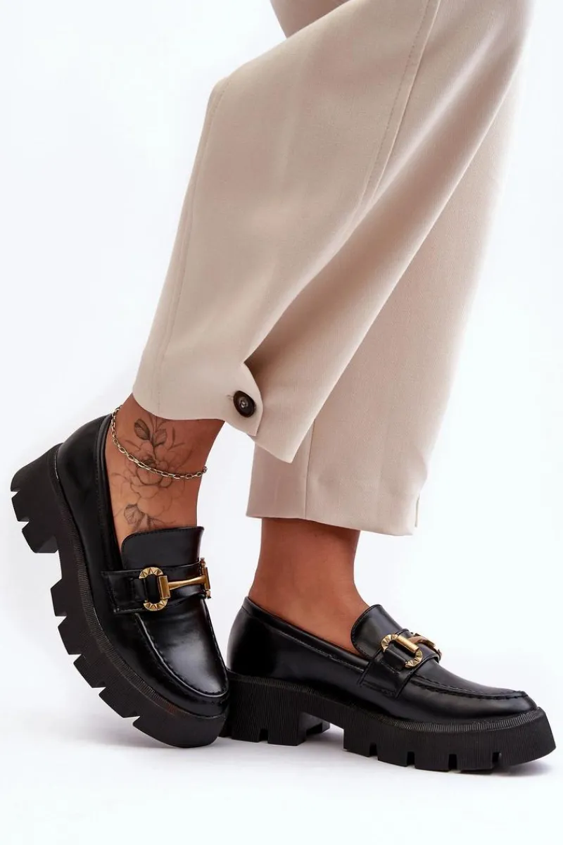 Hot Boto Damskie Półbuty Loafery Z Ozdobą Czarne Peuria