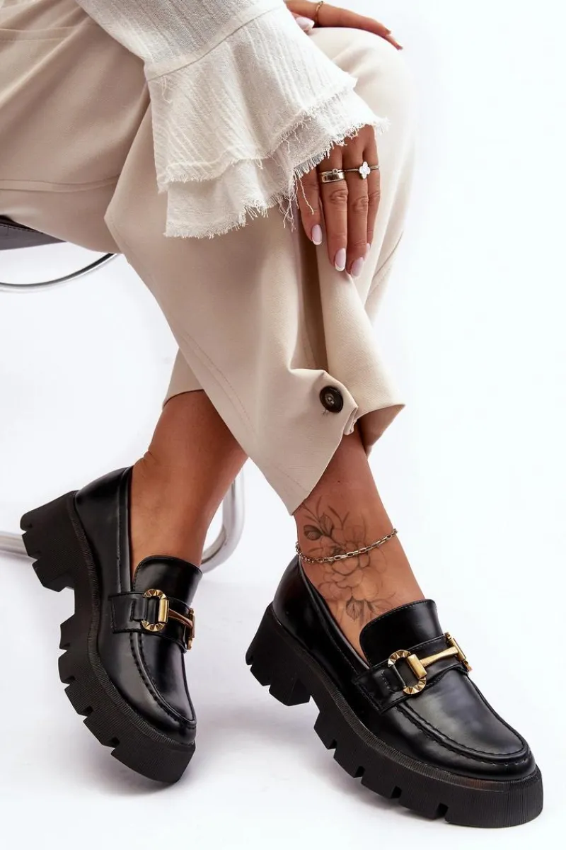 Hot Boto Damskie Półbuty Loafery Z Ozdobą Czarne Peuria