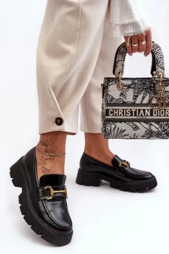 Hot Boto Damskie Półbuty Loafery Z Ozdobą Czarne Peuria