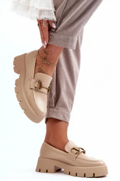 New Boto Damskie Półbuty Loafery Z Ozdobą Beżowe Peuria