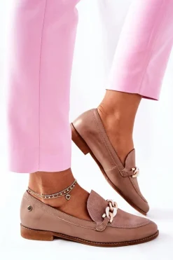 Best Maciejka Damskie Półbuty Lakierowane Loafery Beżowe 4099B-04