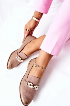 Best Maciejka Damskie Półbuty Lakierowane Loafery Beżowe 4099B-04