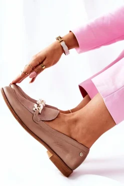 Best Maciejka Damskie Półbuty Lakierowane Loafery Beżowe 4099B-04