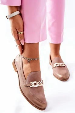 Best Maciejka Damskie Półbuty Lakierowane Loafery Beżowe 4099B-04