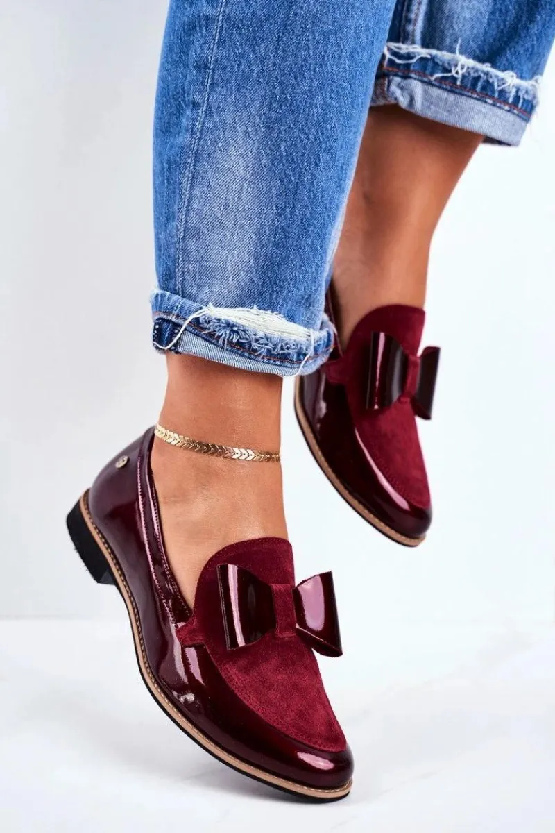 Damskie Półbuty Lakierowane Loafery Bordowe 04099-44/00-1 Damskie Półbuty Lakierowane|Półbuty Skórzane