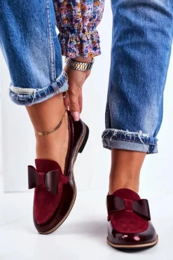 Damskie Półbuty Lakierowane Loafery Bordowe 04099-44/00-1 Damskie Półbuty Lakierowane|Półbuty Skórzane