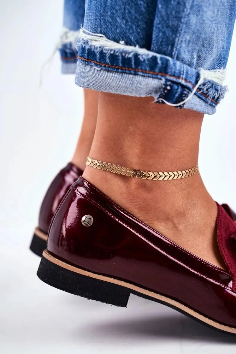 Damskie Półbuty Lakierowane Loafery Bordowe 04099-44/00-1 Damskie Półbuty Lakierowane|Półbuty Skórzane