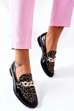 Hot Damskie Półbuty Lakierowane Loafery Czarne 4099B-01 Damskie Półbuty Lakierowane|Półbuty Skórzane