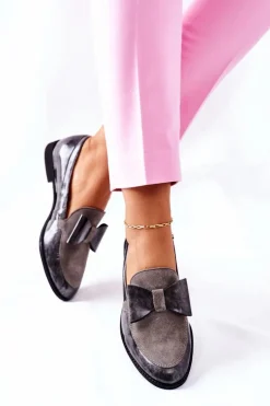 Discount Damskie Półbuty Lakierowane Loafery Szare 04099-03/00-1 Damskie Półbuty Lakierowane|Półbuty Skórzane