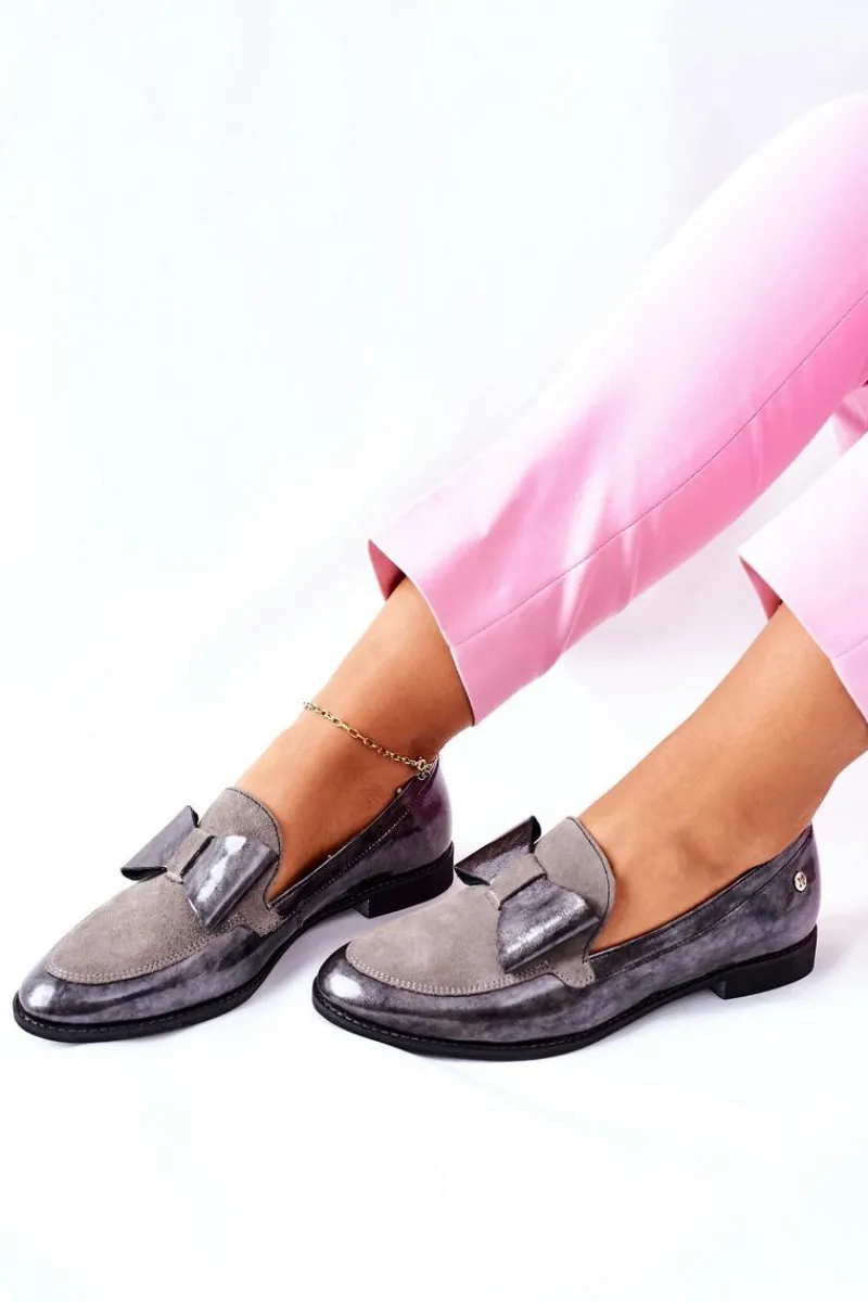 Discount Damskie Półbuty Lakierowane Loafery Szare 04099-03/00-1 Damskie Półbuty Lakierowane|Półbuty Skórzane