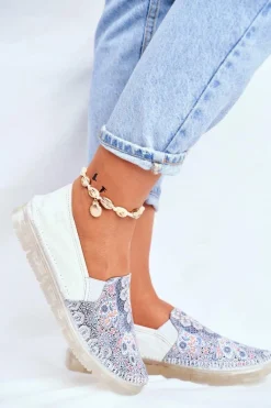 Hot Damskie Półbuty Wsuwane Skórzane Białe 03512-46 Damskie Półbuty Skórzane|Mokasyny Damskie Skórzane