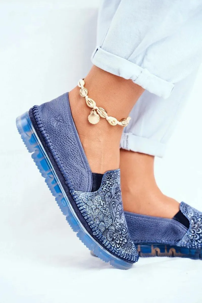 Półbuty Skórzane|Mokasyny Damskie Skórzane>Maciejka Damskie Półbuty Wsuwane Skórzane Granatowe 03512-45