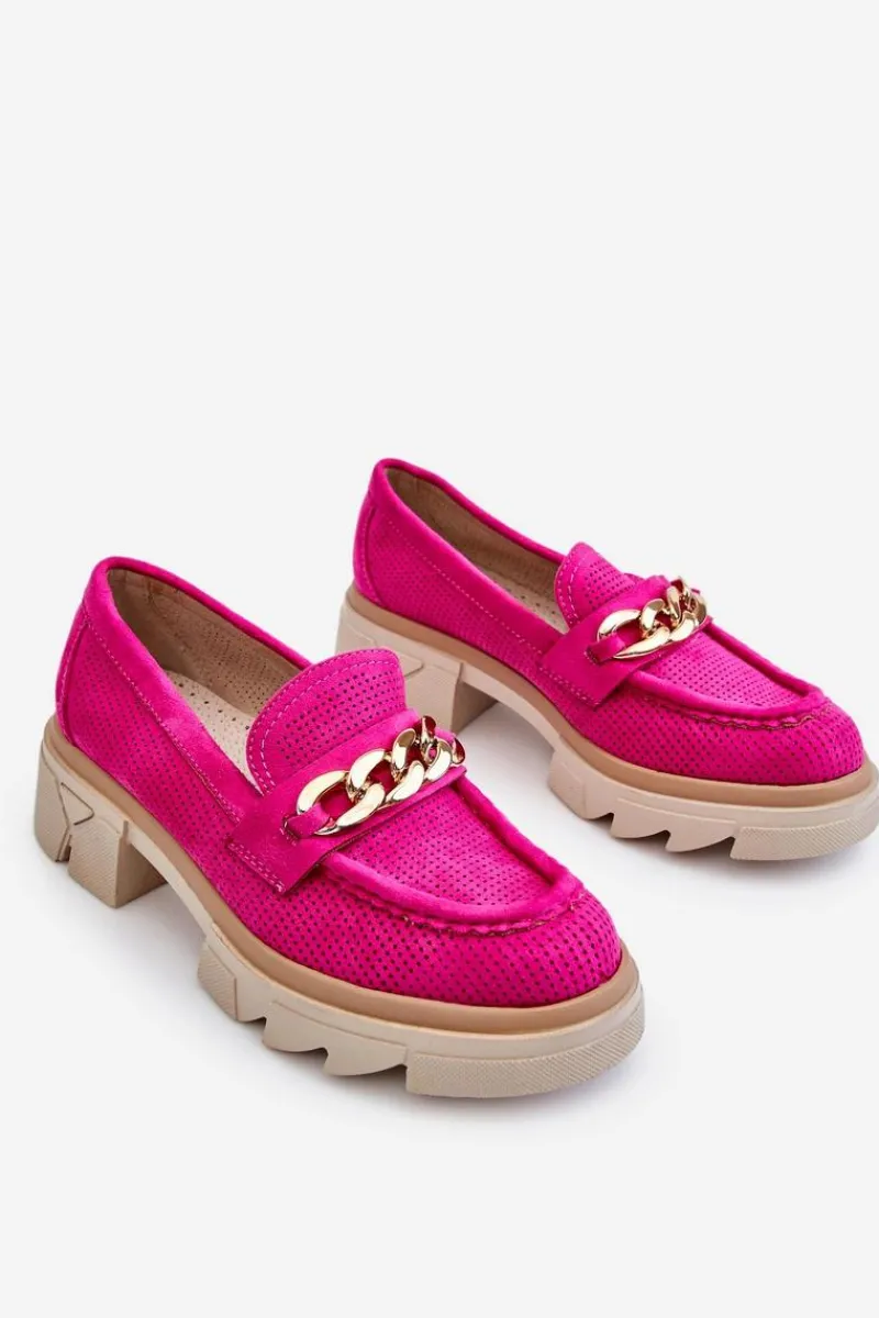 Outlet Boto Damskie Półbuty Mokasyny Z Łańcuchem Fuksja Luella