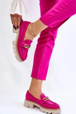 Outlet Boto Damskie Półbuty Mokasyny Z Łańcuchem Fuksja Luella