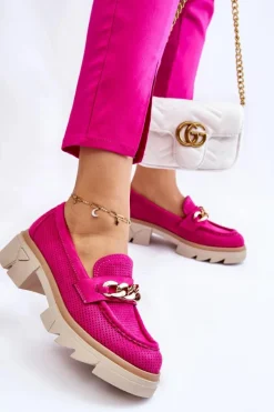 Outlet Boto Damskie Półbuty Mokasyny Z Łańcuchem Fuksja Luella
