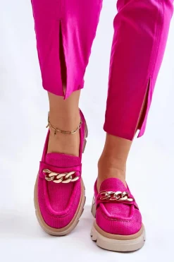 Outlet Boto Damskie Półbuty Mokasyny Z Łańcuchem Fuksja Luella