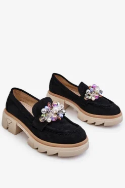 Clearance Damskie Półbuty Mokasyny Z Ozdobami Czarne Issac Damskie Mokasyny Damskie Zamszowe