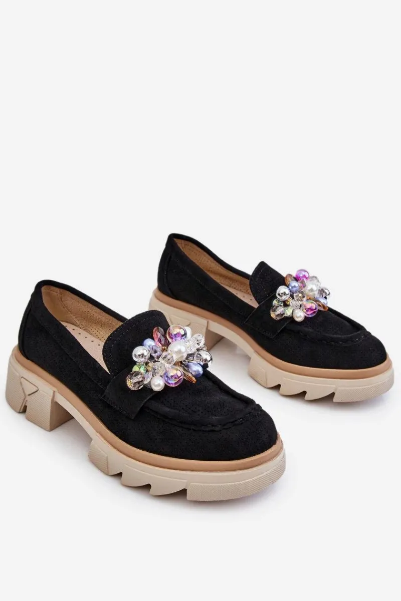 Clearance Damskie Półbuty Mokasyny Z Ozdobami Czarne Issac Damskie Mokasyny Damskie Zamszowe