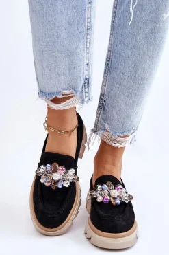 Clearance Damskie Półbuty Mokasyny Z Ozdobami Czarne Issac Damskie Mokasyny Damskie Zamszowe