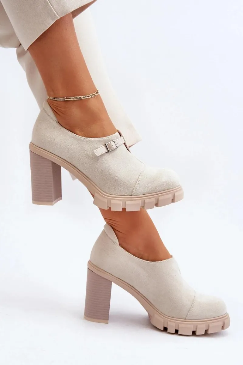 Czółenka Na Platformie|Czółenka Zamszowe>Boto Damskie Półbuty Na Obcasie Słupku Jasnobeżowe Tauina Beżowy