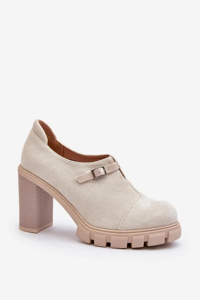 Czółenka Na Platformie|Czółenka Zamszowe>Boto Damskie Półbuty Na Obcasie Słupku Jasnobeżowe Tauina Beżowy
