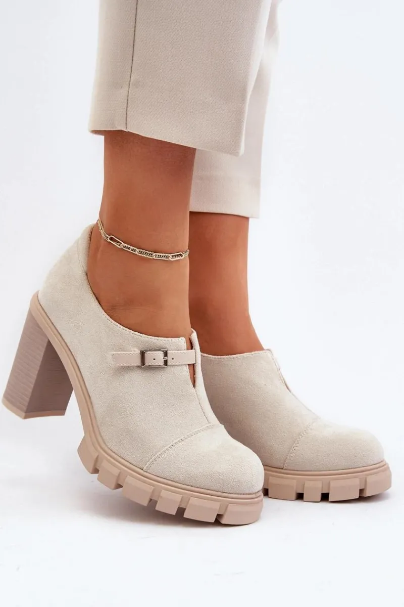 Czółenka Na Platformie|Czółenka Zamszowe>Boto Damskie Półbuty Na Obcasie Słupku Jasnobeżowe Tauina Beżowy