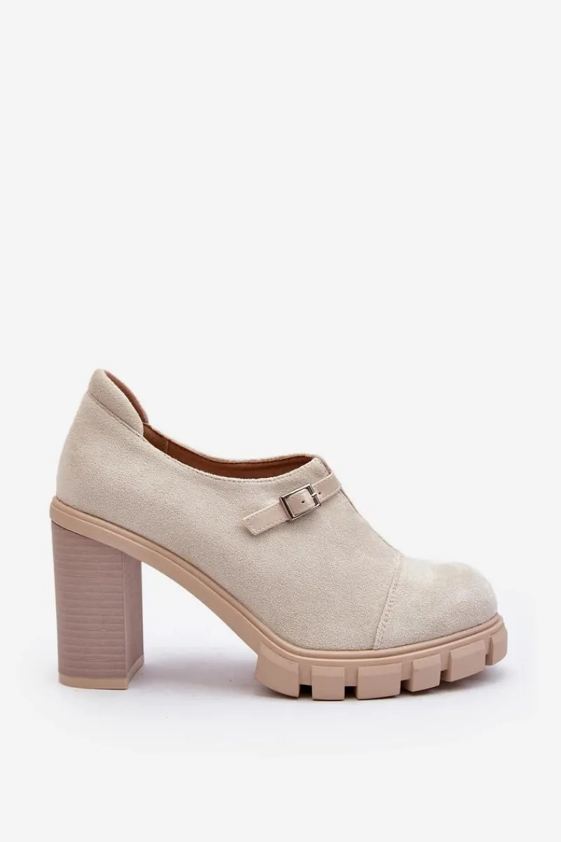 Czółenka Na Platformie|Czółenka Zamszowe>Boto Damskie Półbuty Na Obcasie Słupku Jasnobeżowe Tauina Beżowy