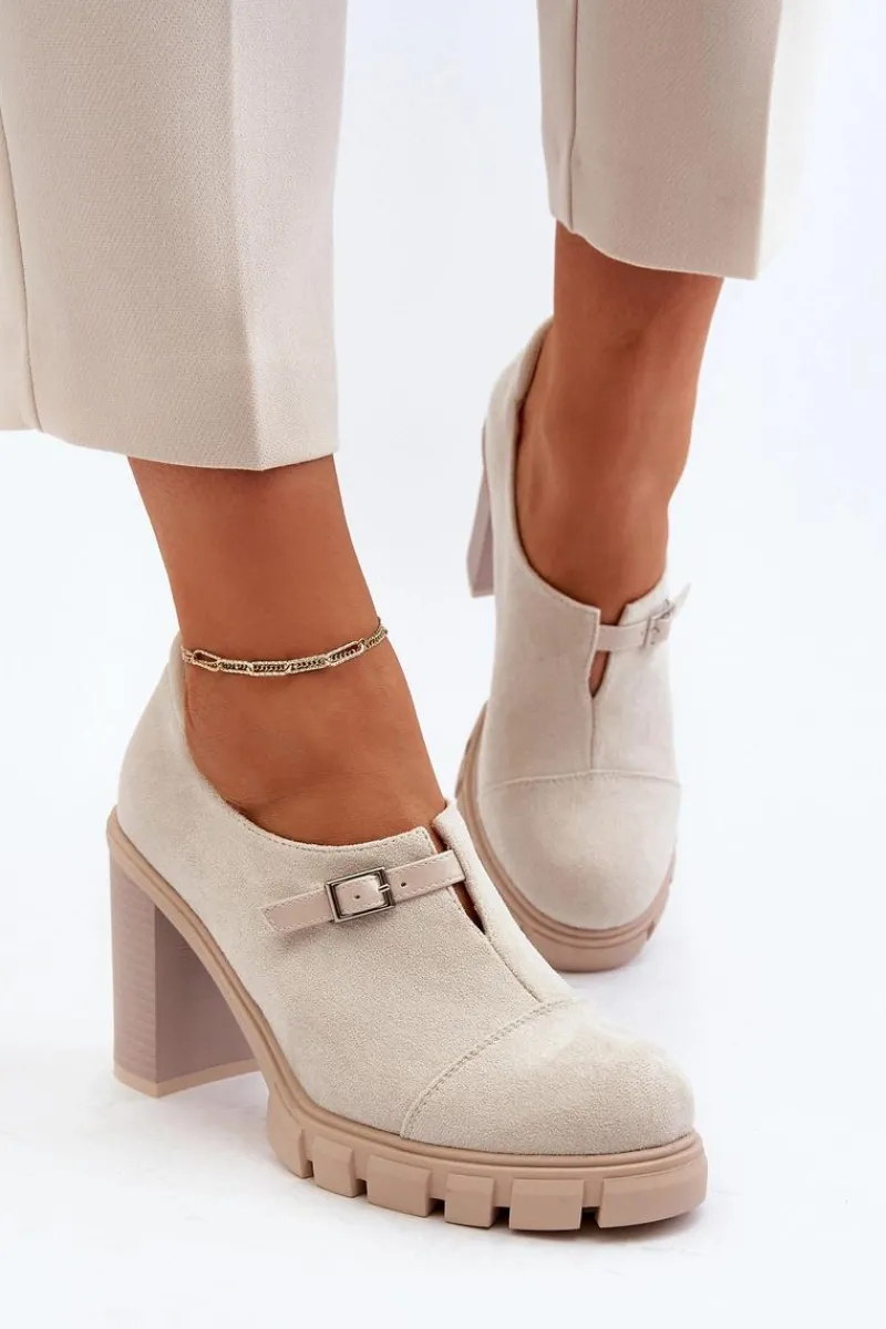 Czółenka Na Platformie|Czółenka Zamszowe>Boto Damskie Półbuty Na Obcasie Słupku Jasnobeżowe Tauina Beżowy
