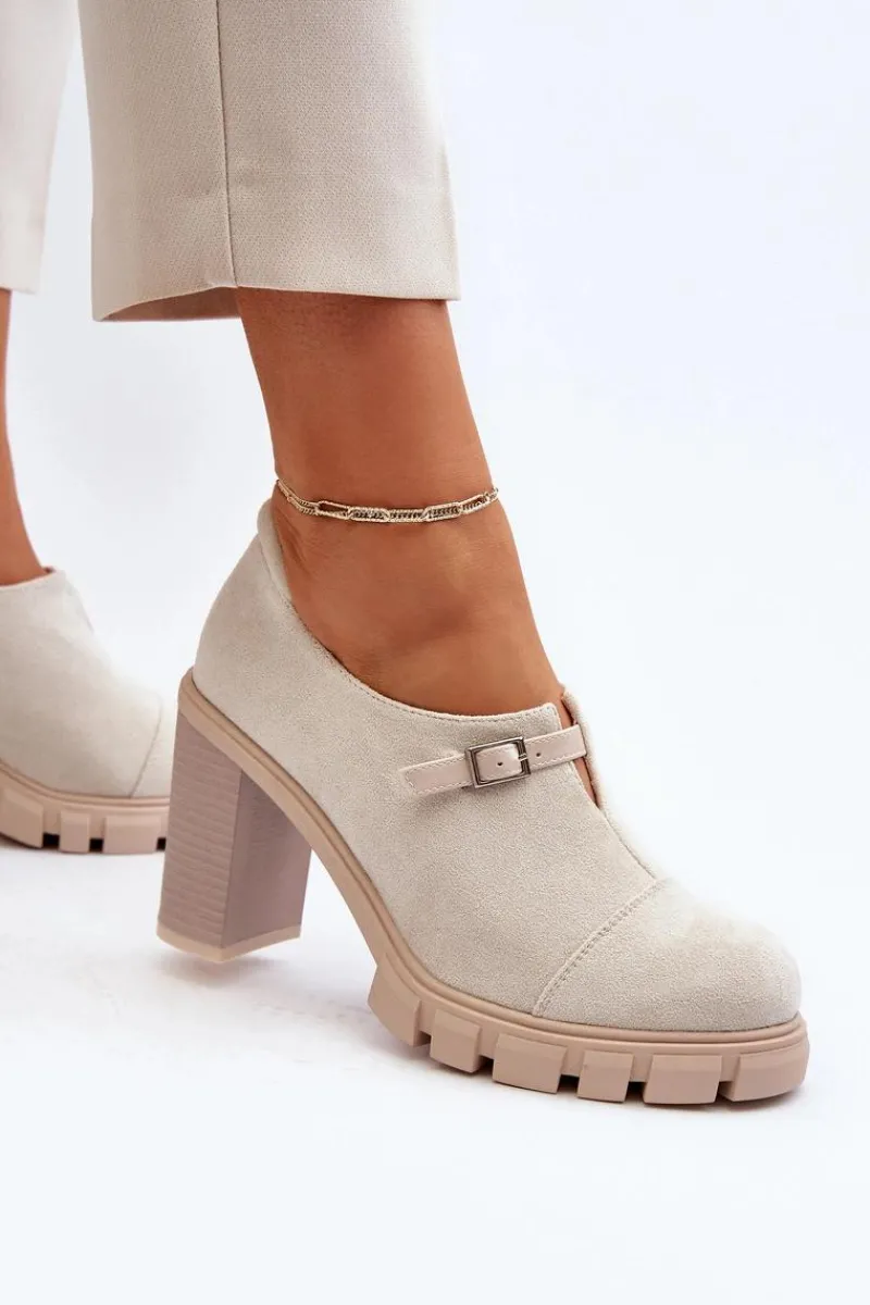 Czółenka Na Platformie|Czółenka Zamszowe>Boto Damskie Półbuty Na Obcasie Słupku Jasnobeżowe Tauina Beżowy