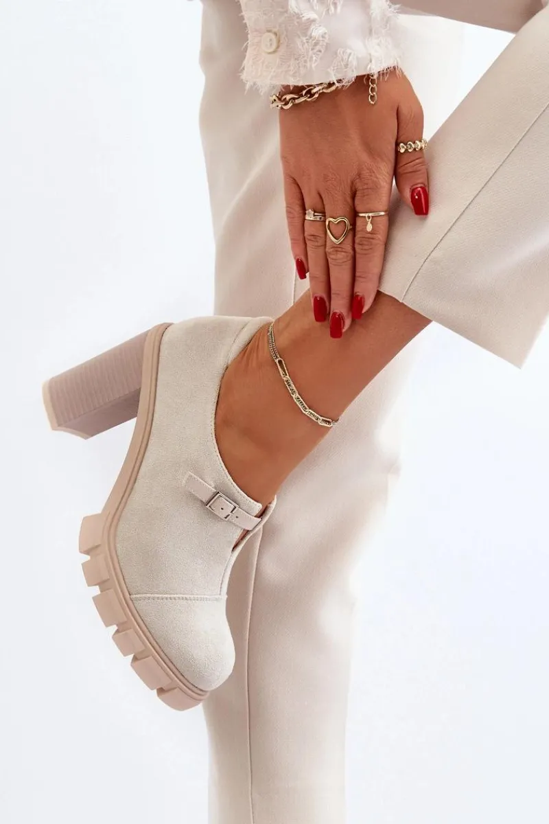 Czółenka Na Platformie|Czółenka Zamszowe>Boto Damskie Półbuty Na Obcasie Słupku Jasnobeżowe Tauina Beżowy