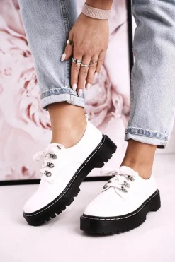 Outlet Damskie buty S.Barski Damskie Półbuty Oxfordy Na Platformie S.Barski HX15 Lakierowane Białe