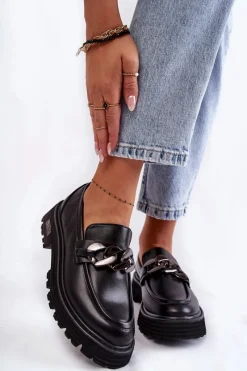 Damskie Półbuty Skórzane Big Star KK274498 Czarne Damskie Mokasyny Damskie Skórzane