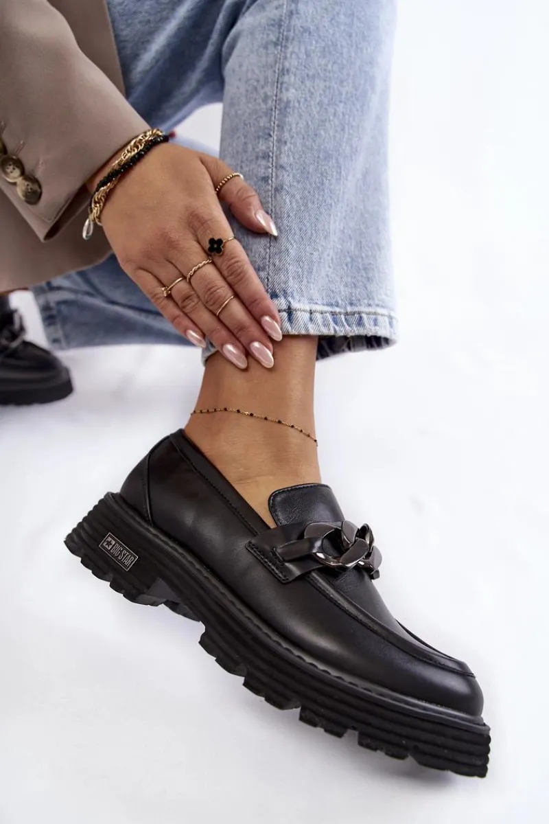 Damskie Półbuty Skórzane Big Star KK274498 Czarne Damskie Mokasyny Damskie Skórzane