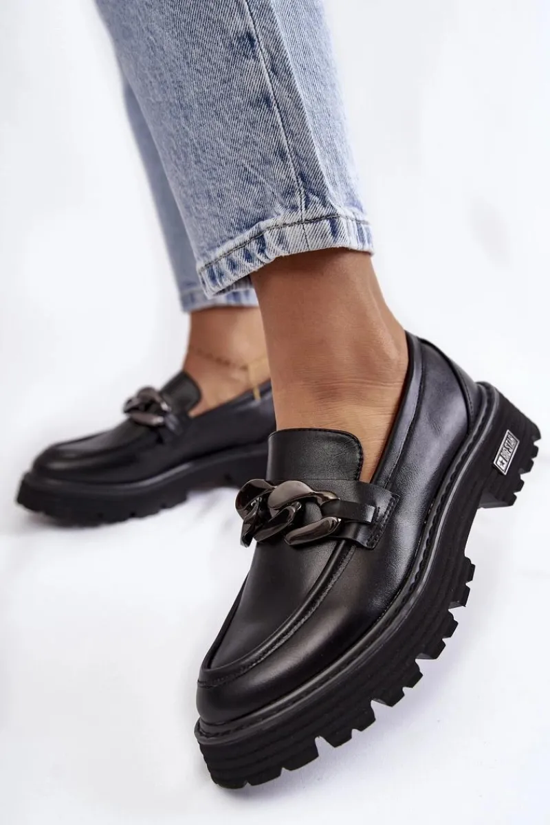 Damskie Półbuty Skórzane Big Star KK274498 Czarne Damskie Mokasyny Damskie Skórzane