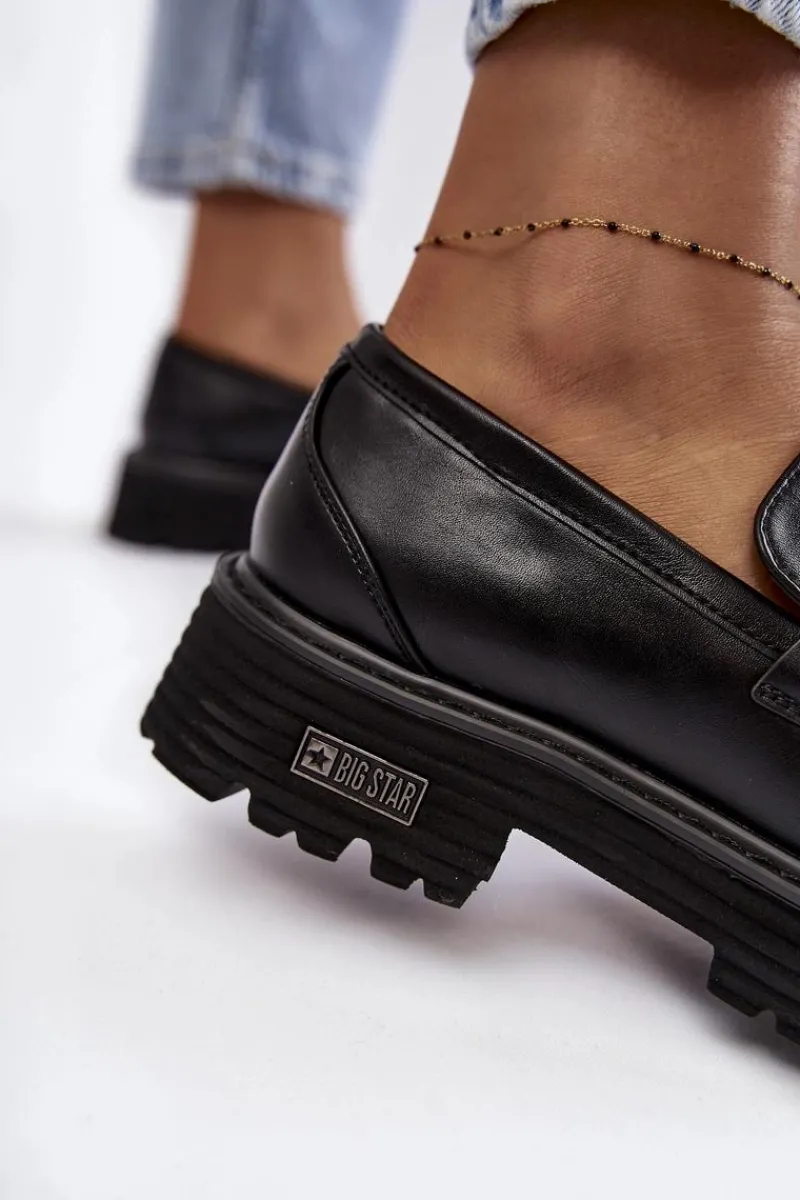 Damskie Półbuty Skórzane Big Star KK274498 Czarne Damskie Mokasyny Damskie Skórzane