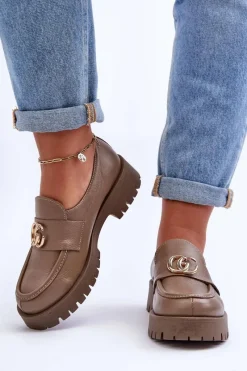 Hot Damskie Półbuty Skórzane Z Ozdobą Ciemnobeżowe Rosefalls Damskie Półbuty Skórzane