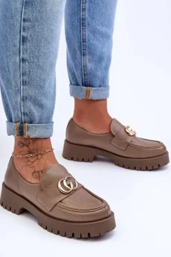 Hot Damskie Półbuty Skórzane Z Ozdobą Ciemnobeżowe Rosefalls Damskie Półbuty Skórzane