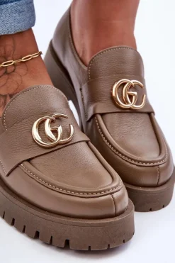 Hot Damskie Półbuty Skórzane Z Ozdobą Ciemnobeżowe Rosefalls Damskie Półbuty Skórzane