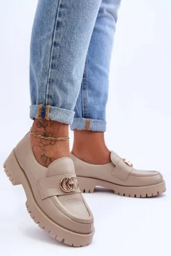 Outlet Laura Messi Damskie Półbuty Skórzane Z Ozdobą Beżowe Rosefalls Beżowy