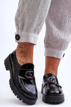 Sale Laura Messi Damskie Półbuty Skórzane Z Ozdobą Czarne Rosefalls Czarny