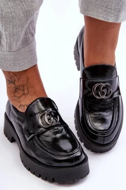 Sale Laura Messi Damskie Półbuty Skórzane Z Ozdobą Czarne Rosefalls Czarny