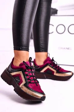Sneakersy Damskie|Półbuty Skórzane>Maciejka Damskie Półbuty Sneakersy Skórzane Bordowe 04731-23