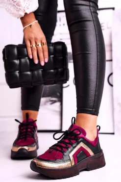 Sneakersy Damskie|Półbuty Skórzane>Maciejka Damskie Półbuty Sneakersy Skórzane Bordowe 04731-23