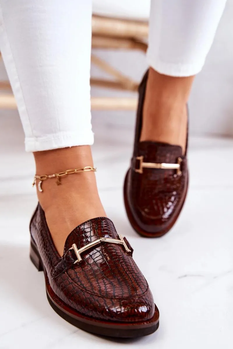 New Laura Messi Damskie Półbuty Wężowe 2307 Brązowe