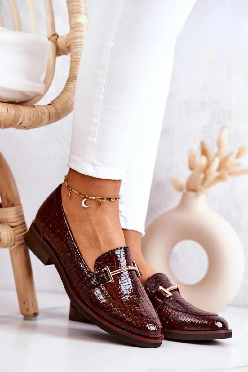 New Laura Messi Damskie Półbuty Wężowe 2307 Brązowe