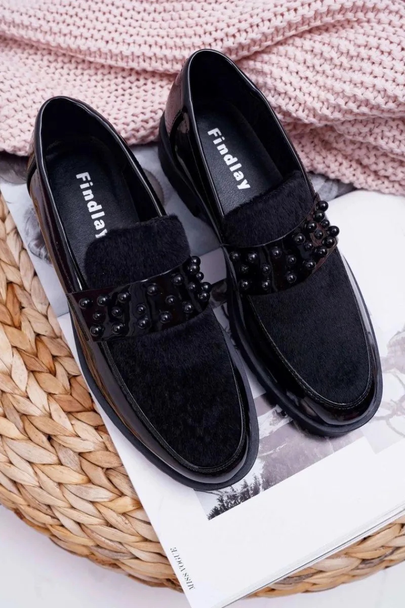 Clearance Boto Damskie Półbuty Wsuwane Lakierowane Czarne Delicious