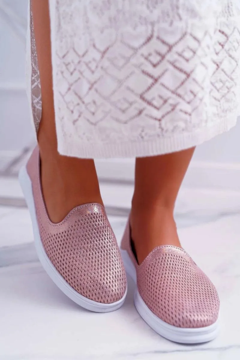 Półbuty Skórzane|Mokasyny Damskie Skórzane>Damskie buty S.Barski Damskie Półbuty Wsuwane Skórzane Lordsy Różowe Lordi