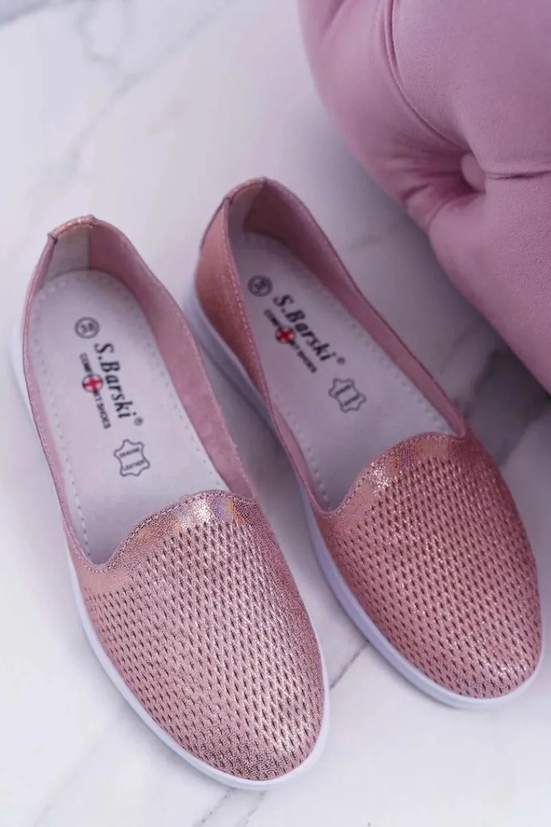 Półbuty Skórzane|Mokasyny Damskie Skórzane>Damskie buty S.Barski Damskie Półbuty Wsuwane Skórzane Lordsy Różowe Lordi